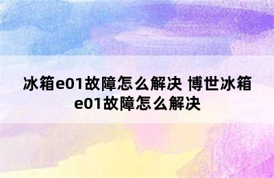 冰箱e01故障怎么解决 博世冰箱e01故障怎么解决